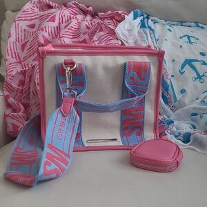 Steve Madden Pink and Blue Canvas Crossbody Bag